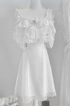 White [Pear Moon] Ruffle Bowknot Lace Jirai Kei Japanese Dress