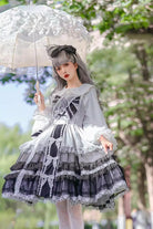 White/Black Multi-layer Ruffle Bowknot The Covenant of Summer Isle Gothic Princess Lolita Jsk Dress