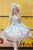 [Macaron Dolly House] Doll Collar Short Sleeves Print Bowknot Sweet Lolita Dress 3 Colors