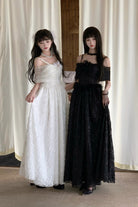 Black [Swan] Off Shoulder Jacquard Embroidered Bow Gothic Lolita Jsk Dress