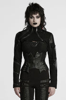 Black Stand Collar Long Sleeves Rivet Women's Gothic Short Jacket