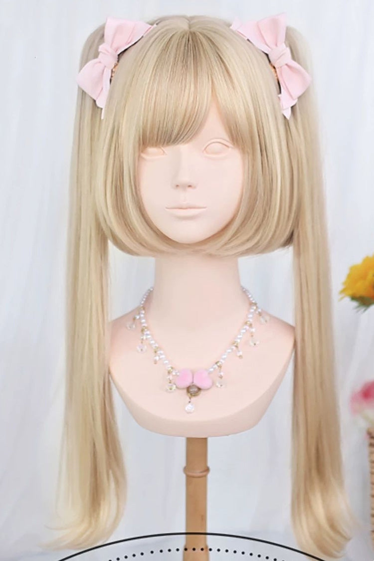 Milk Tea Gold Long Straight Twin Pigtails Sweet Lolita Wig Set