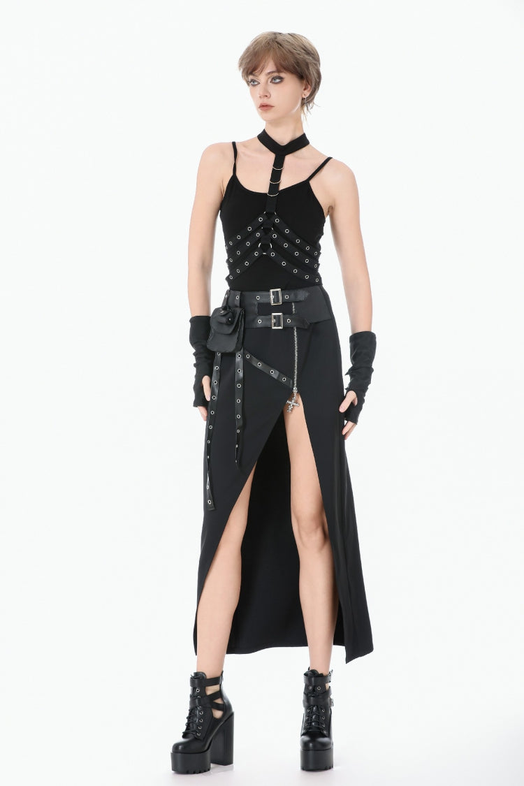 Black Women's Punk Halter Eyelet Chest Harness