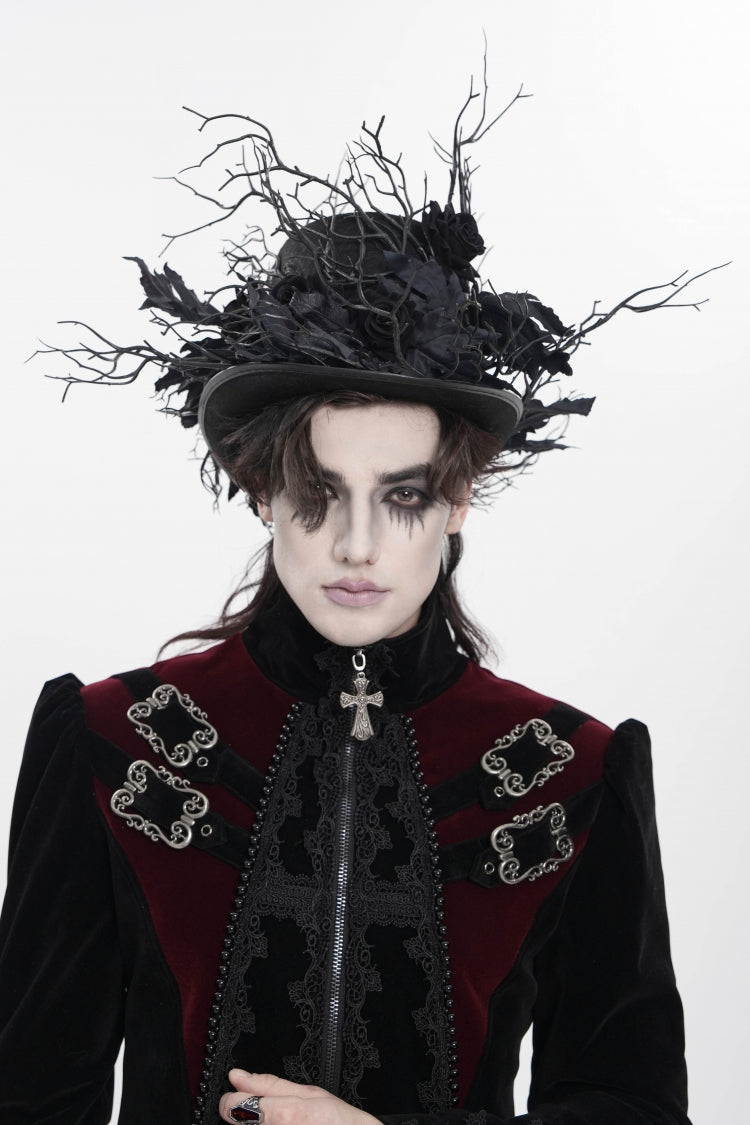 Black Men's Gothic Rose Leaf Branch Hat