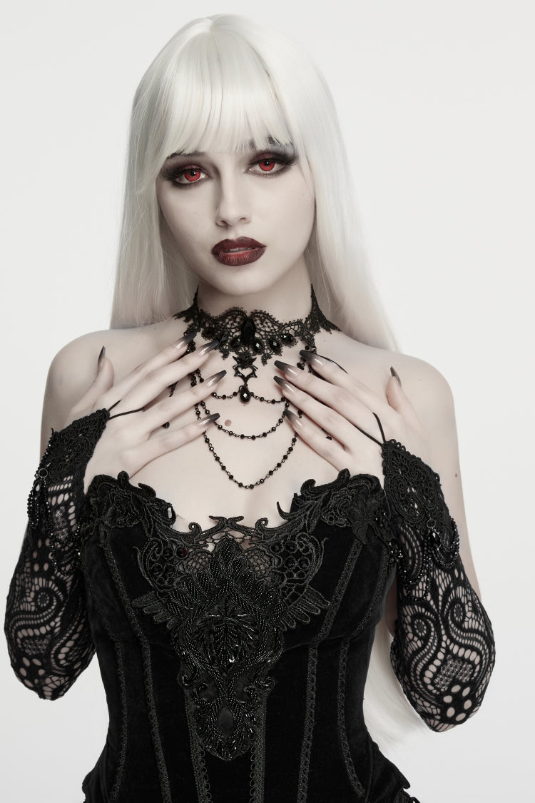 Black Lace Lace-Up Slim Fit Asymmetric Zippered Strappy Women's Gothic Balletcore Bustier Corset