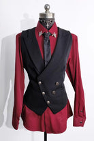 Black Sleeveless Ouji Gothic Lolita Waist-Cinching Vest with Silver Buttons