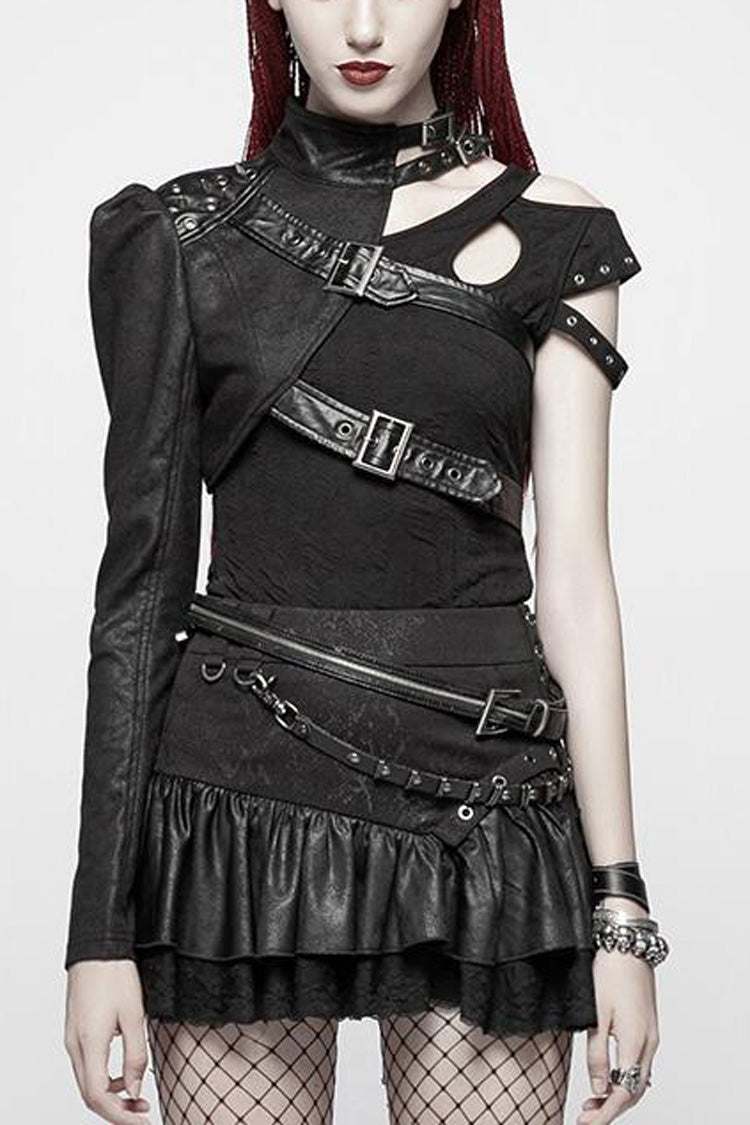 Women's Stand Collar Rivet Buckle Steampunk One-Arm Jacket 2 Colors