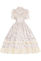 Multi-Color Daisy Print Cherry Embroidery Edwardian Collar Short Sleeves Sweet Lolita Dress