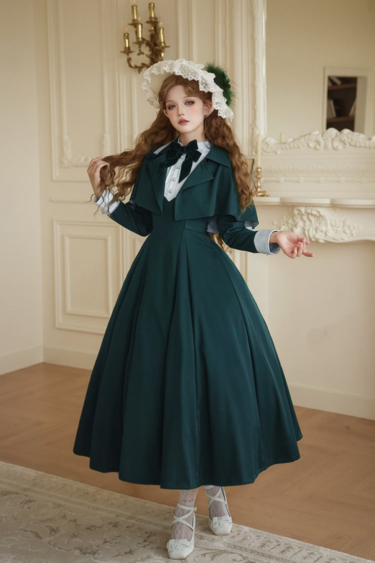 Green [Miss Donya] Stand Collar Long Sleeves Bow Gothic Elegant Lolita OP Dress