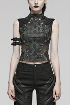Black Snake Print Metal Ring Decoration Hollow Womens Steampunk Vest