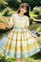Yellow Doll Collar Short Sleeves Lemon Printed Plus Size Sweet Lolita Dress