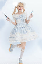 Blue [Tea Break Sweetheart] Short Sleeves Multi-Layered Plaid Print Ruffle Sweet Lolita Dress
