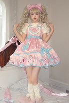 Pink Multi-layer Frosted Sugar Sweetheart Print Bowknot Sweet Lolita Jsk Dress