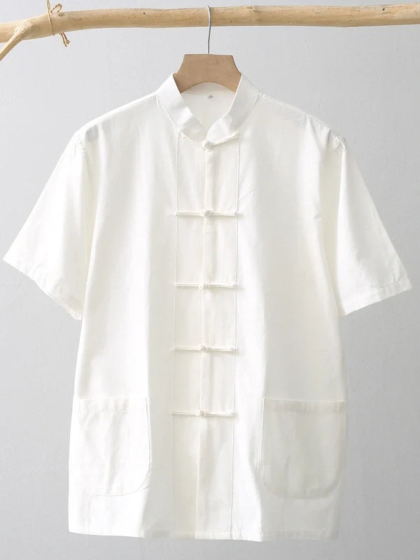 Men's Cotton Short Sleeve Retro Chinese Tang Kung Fu Shirt