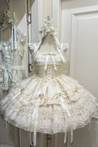 Apricot [Ribbon Heart Love] Sleeveless Multi-Layered Ruffle Bowknot Lace Lace-Up Sweet Princess Ballet Lolita Jsk Dress