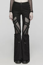 Black Mesh Women's Punk Eyelet Ring Flared Pants