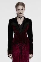Black/Red V Collar Long Sleeves Floral Embroidery Lace-Up Women's Gothic Jacket