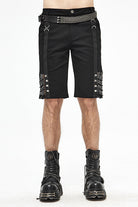 Black Punk Rough Rope Mesh Spliced Mens Fifth Pants