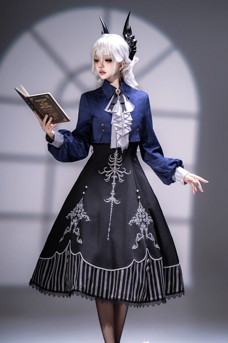 Black Printed Embroidered Gothic Vintage Elegant Lolita Jsk Dress Set
