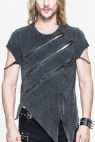 Black Rock Partition Zippered Faded Mens Punk T-Shirt