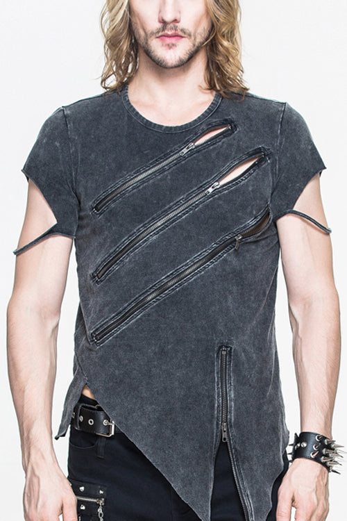Black Rock Partition Zippered Faded Mens Punk T-Shirt