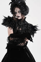 Black Stand Collar Lace Pleated Women's Gothic Tassels Feather Lace Cape