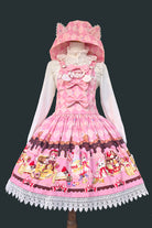 [Cream Meow] Sleeveless Print Bowknot Hooded Sweet Lolita Strap Dress 3 Colors