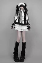 White/Black Lapel Collar Long Sleeves Embroidery Gothic Jirai Kei Blouse