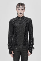 Black Stitching Lace-Up Mesh Chain Men's Punk Blouse