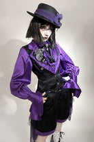 Black/Purple [Moonlit Return] Jacquard Printed Lace-Up Gothic Elegant Ouji Lolita (Blouse/Pants/Shorts/Vest)