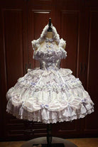 Purple Halterneck Sleeveless Printed Embroidered Bow Sweet Lolita Jsk Dress