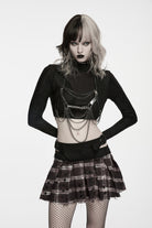 Red Patchwork Studded Pleated Women's Punk Preppy Style Skirt