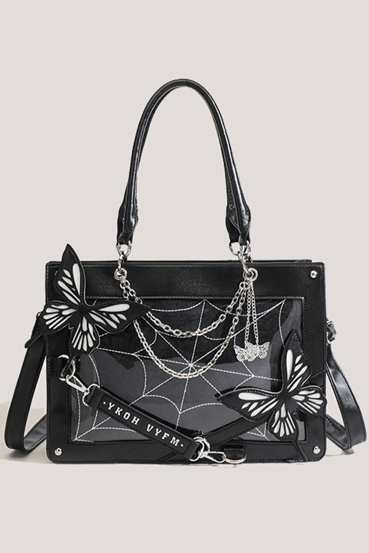 Black Spider Web Butterfly Large Capacity Locomotive Girl Gothic Lolita Tote Itabag