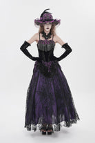 Black/Purple Lace-Up Women's Gothic Embroidered Tassels  Overbust Corset