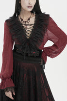 Red Thin Waist Plaid Stitching Layered Lace Long Sleeves Women's Gothic Shirt
