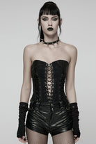 Black Sleeveless Lace-Up Side Zipper Pleated Women's Punk Corset