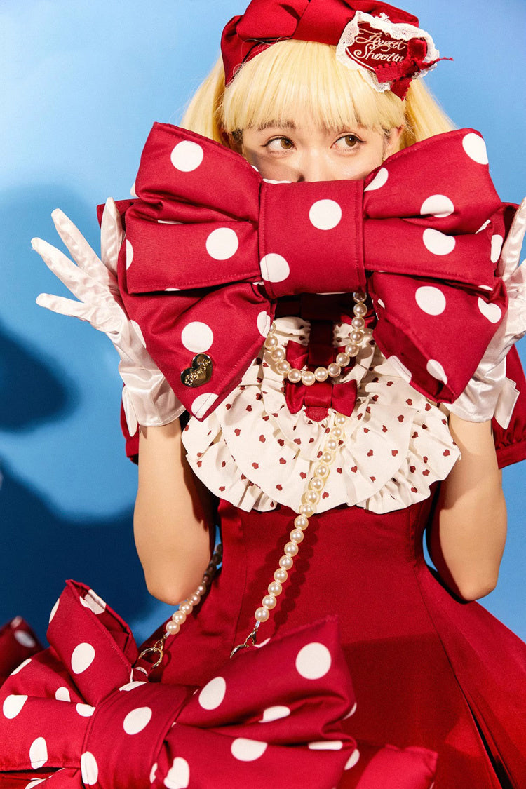 Red/White Polka Dot Print Bowknot Shaped Sweet Lolita Backpack