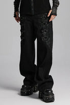 Black Rings Stitching Mesh Men's Punk Pants