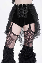 Black Ruffle Stitching Lace-Up Mesh Women's Gothic Shorts