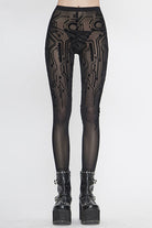 Black Punk Circuit Diagram Flocking Stretch Mesh Leggings Womens Pants