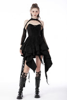 Black Sleeveless Multi-Layered Irregular Frilly Zippered Women's Gothic Evening Dress