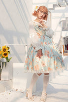 Green [Miss Sunflower] Sleeveless Printed Ruffled Bow Sweet Lolita Jsk Dress