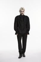 Black Stand Collar Long Puff Sleeves Embroidered Lace Men's Shirt