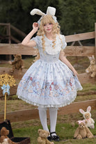 Light Blue [Alice’s Fantasy Tale] Doll Collar Short Sleeves Printed Bow Sweet Lolita Dress