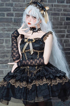 Black [Fleeting Light and Shallow Dream] Sleeveless Multi-Layered Ruffle Bowknot Lace Slim Gothic Ballet Lolita Jsk Dress