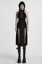 Black Halterneck Sleeveless Stitching Mesh Women's Gothic Dress