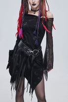Black Gothic Off-The-Shoulder Graphic-Print Asymmetric Design Splicing Mesh Women's Dress