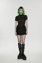 Black Buckled Zippered Pleated Women's Punk Skirt