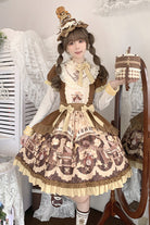 Brown [Little Bear Concerto] Print Ruffle Bowknot Sweet Princess Lolita Dress