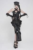 Black Cut-Out Irregular Zippered Women's Punk Long Skirt